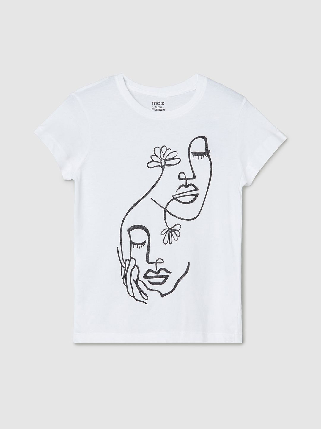 

max Girls Graphic Printed Round Neck Cotton T-shirt, White