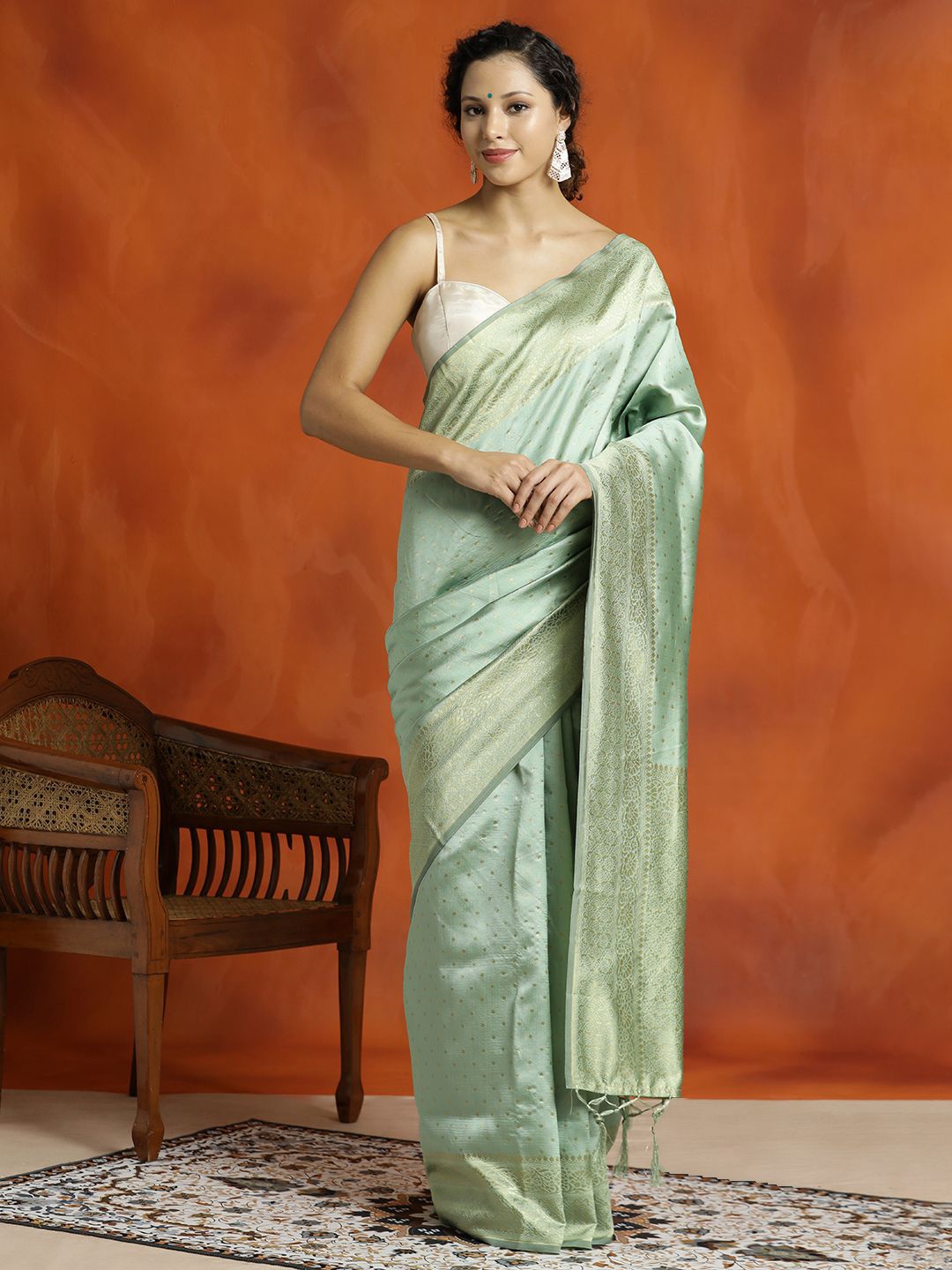 

Jaipur Kurti Silk Banarasi Zari Woven Heavy Saree, Green