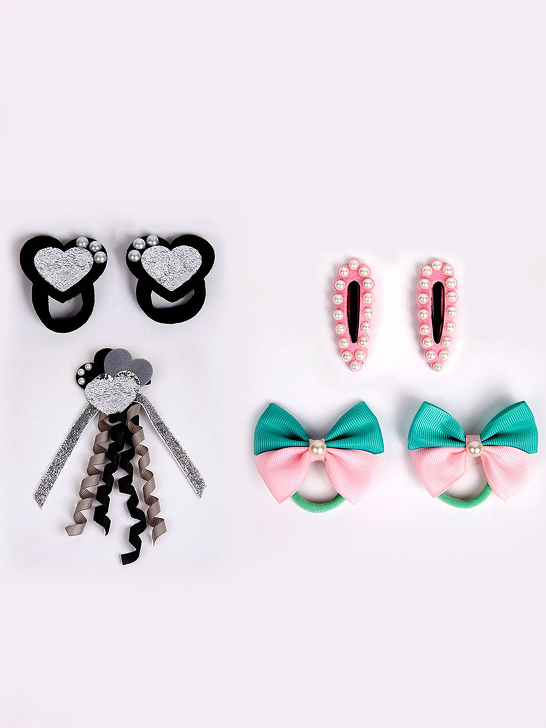 

RIBBON CANDY Set Of 7 Girls Embellished Hair Accessory, Black