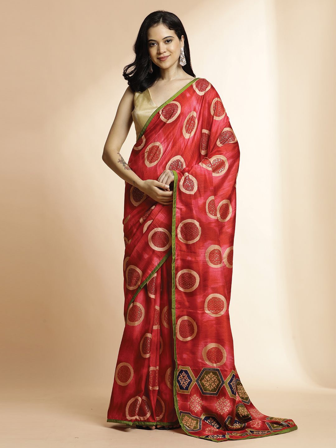 

Jaipur Kurti Geometric Printed Daily Wear Saree, Red