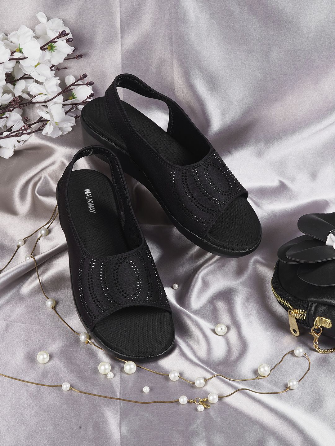 

WALKWAY by Metro Embellished Backstrap Wedges Mules, Black