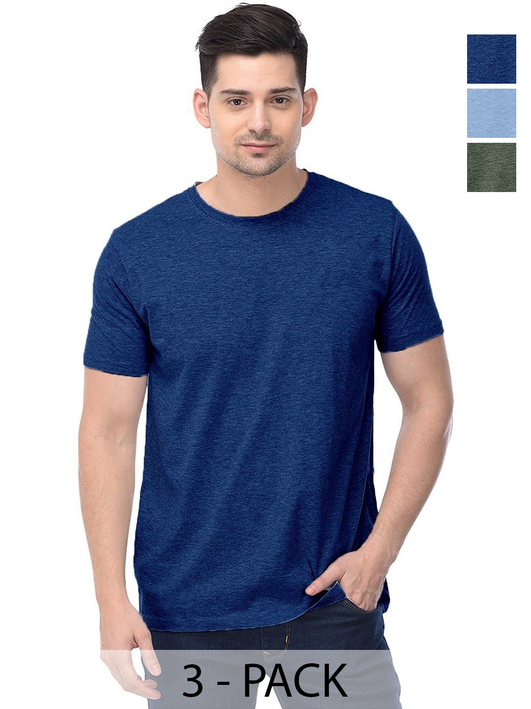 

COLOR CAPITAL Unisex Pack Of 3 Solid Round Neck Cotton T-shirts, Na