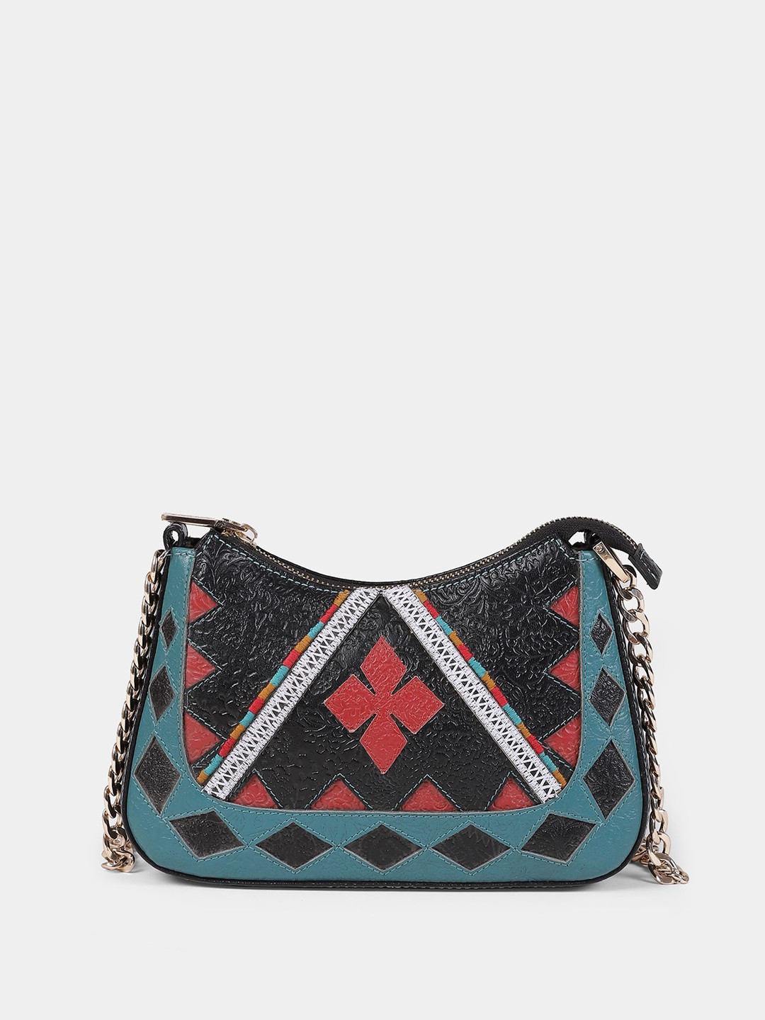 

Ritu Kumar Geometric Leather Structured Sling Bag, Multi