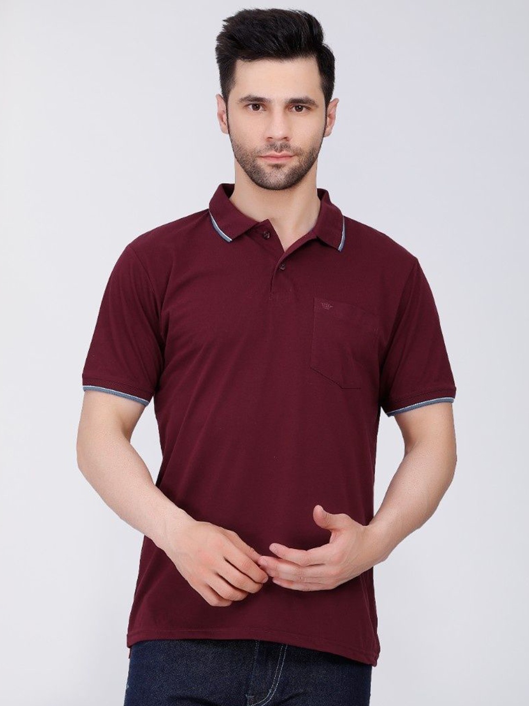 

ARRAY Men Polo Collar Pockets T-shirt with Mask, Maroon