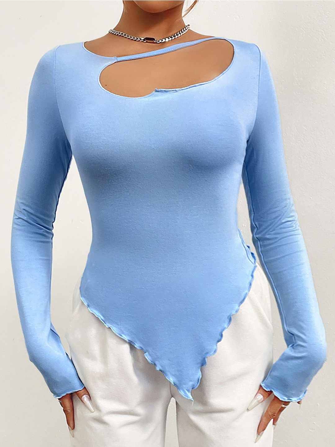 

StyleCast Women Solid Keyhole Neck Top, Blue