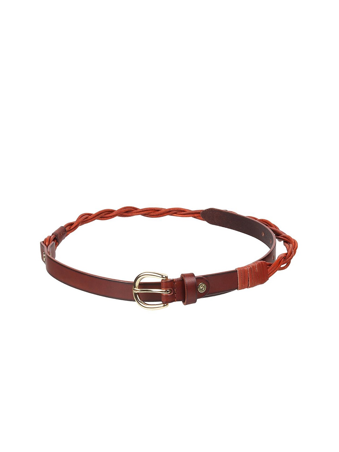 

Mochi Women Braided Tang Closure Leather Belt, Tan