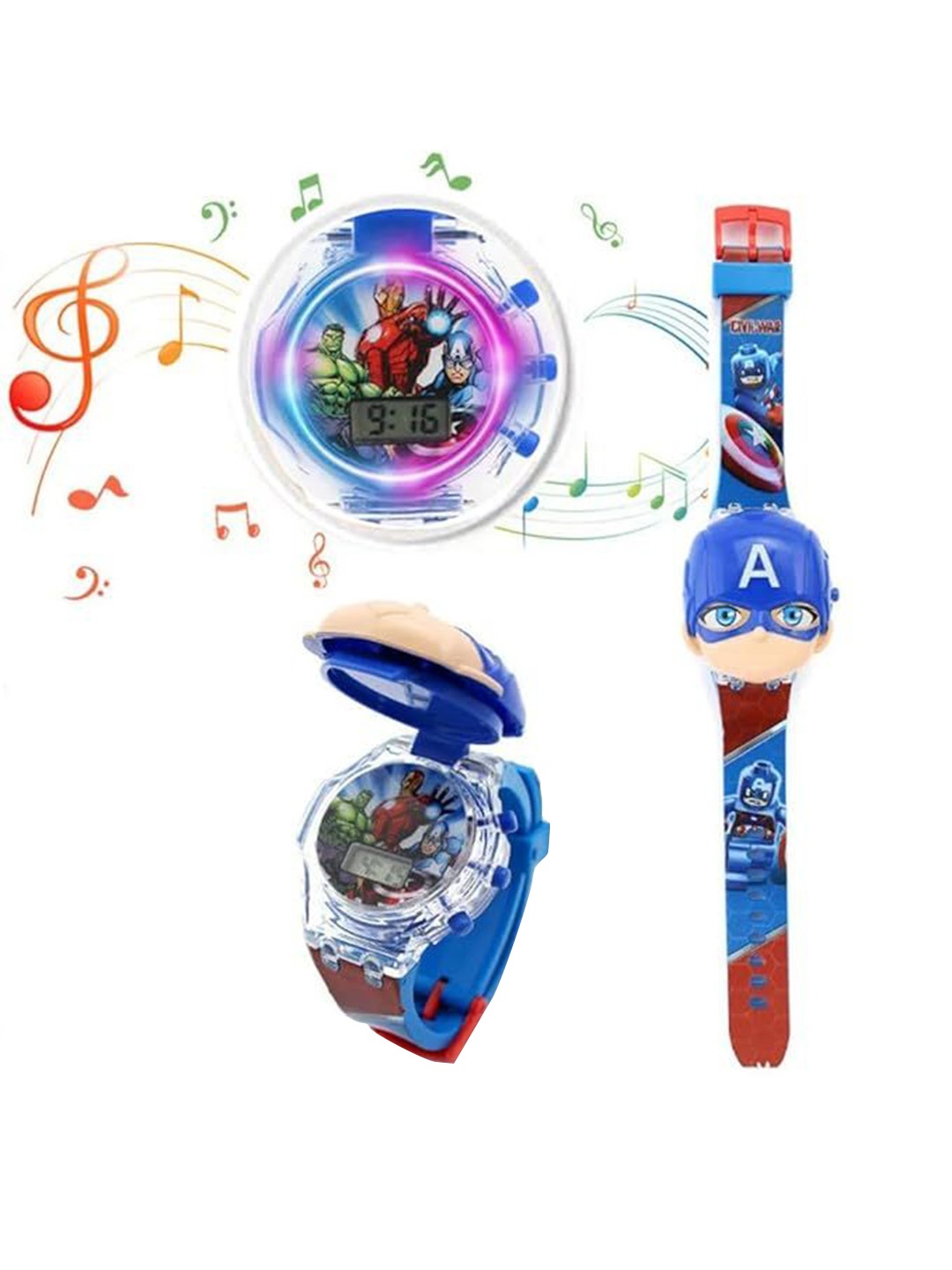 

SWADESI STUFF Unisex Kids Printed Dial & Straps Digital Multi Function Automatic Watch 3D CAPTAIN AMERICA, Blue