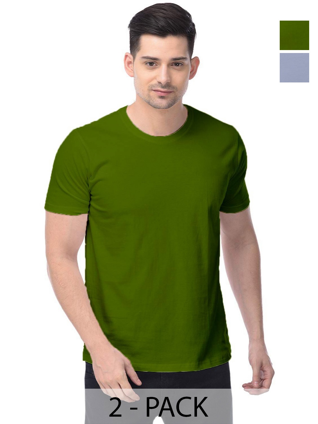 

COLOR CAPITAL Unisex Pack Of 2 Solid Round Neck Cotton T-shirts, Green