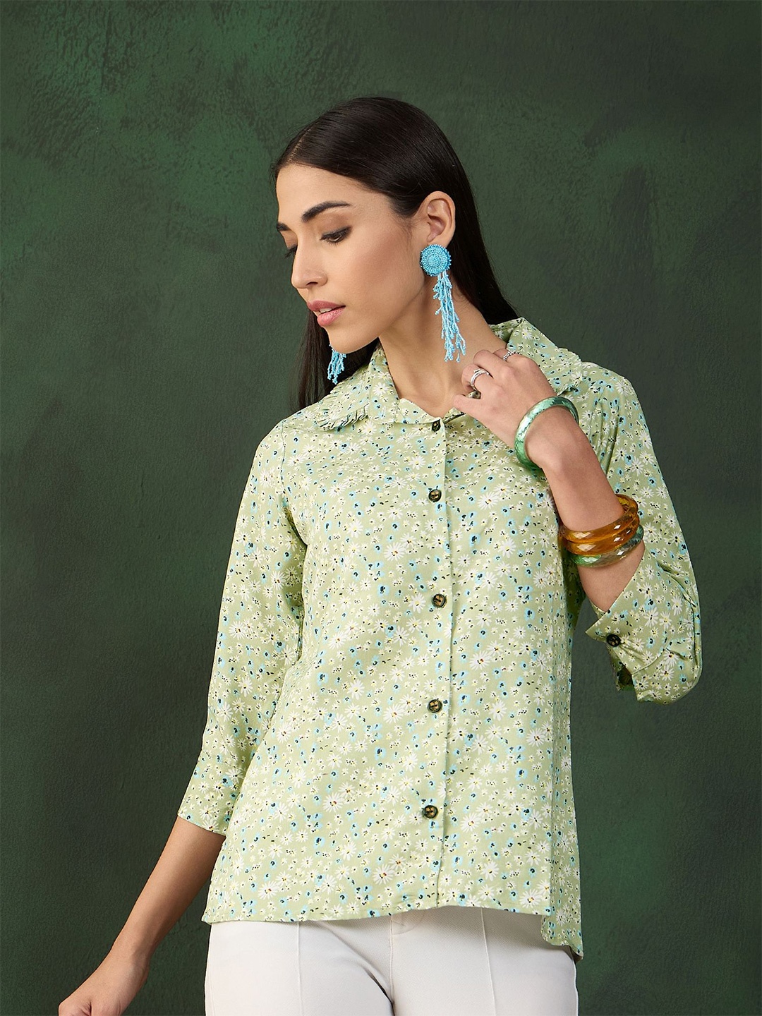 

all about you Floral Print Shirt Style Top, Green