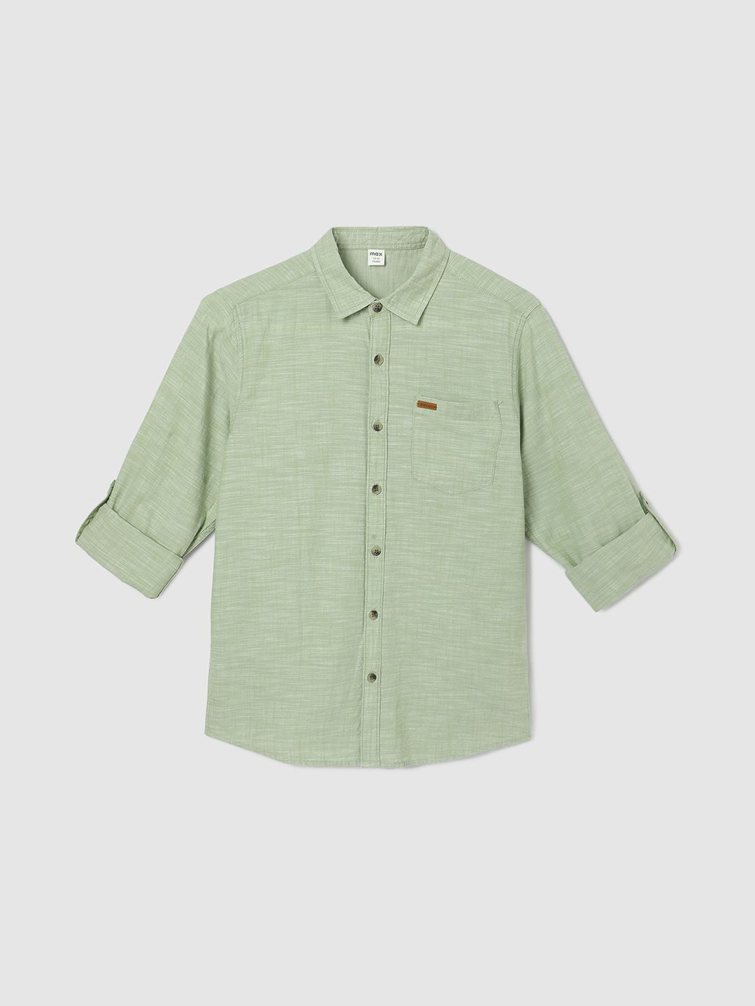 

max Boys Spread Collar Solid Cotton Casual Shirt, Green