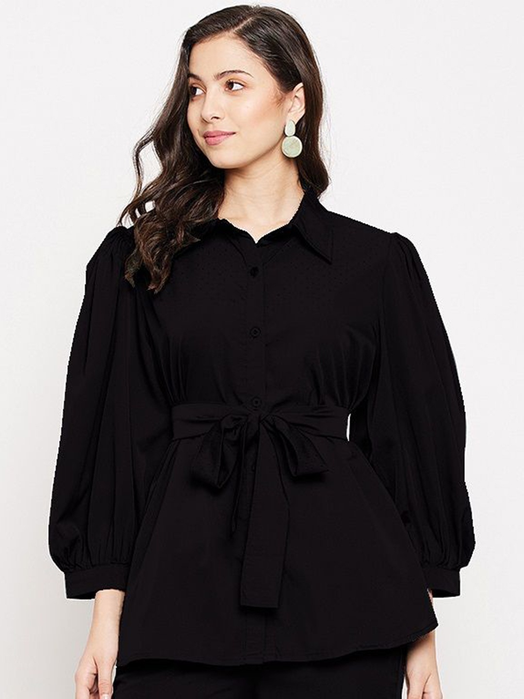 

Murcia Women Solid Shirt Collar Top, Black