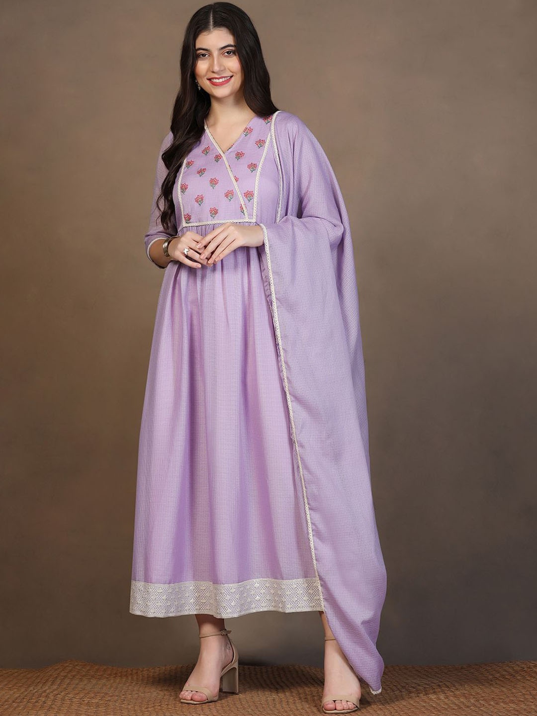 

BAESD Fit & Flare Maxi Ethnic Dresses With Dupatta, Lavender