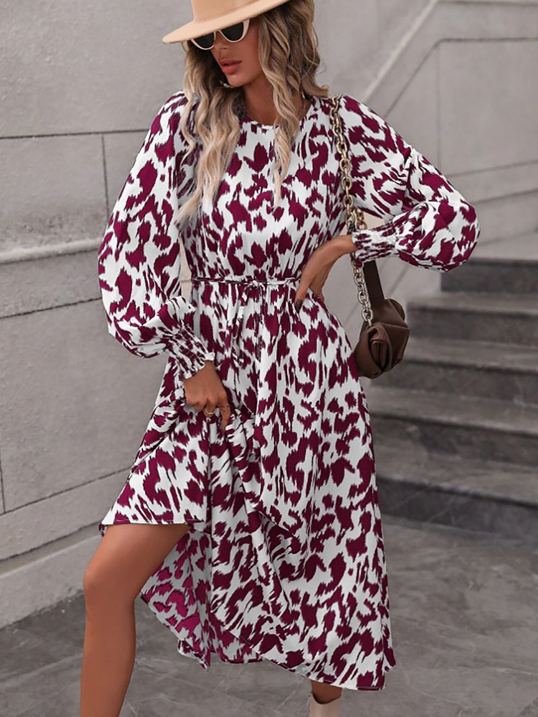 

StyleCast x Revolte Women Abstract Printed A-Line Midi Dress, Red