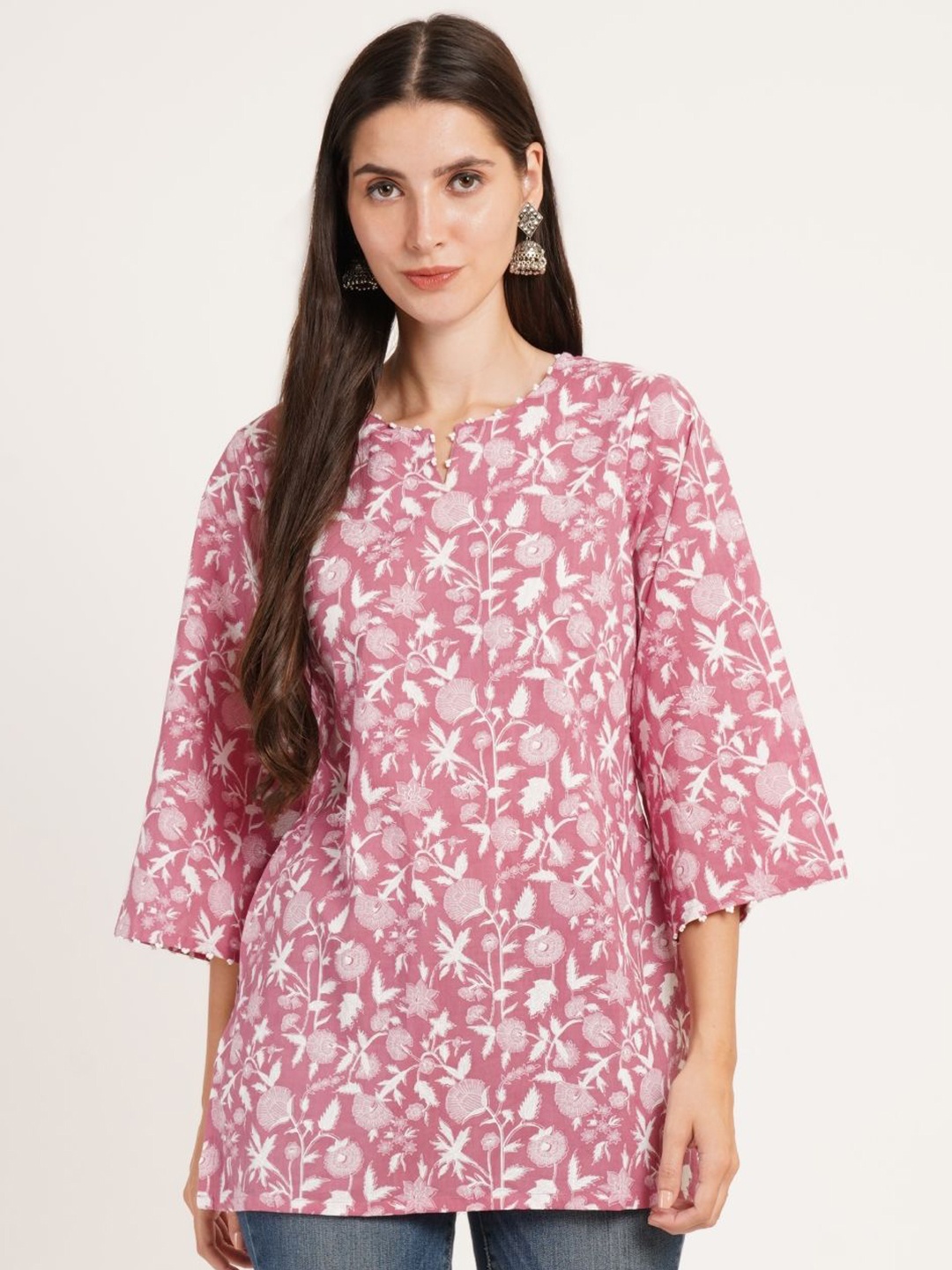 

COTLAND FASHION Floral Printed Pure Cotton Kurti, Pink
