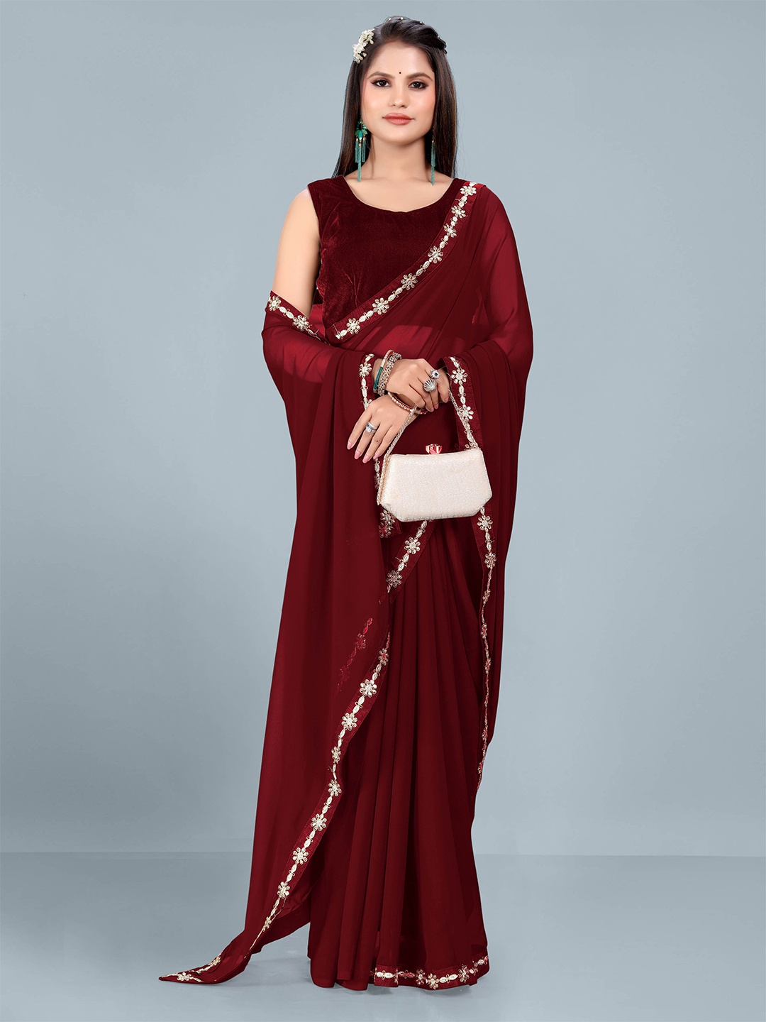 

Ashiya Fab Embroidered Pure Georgette Saree, Red