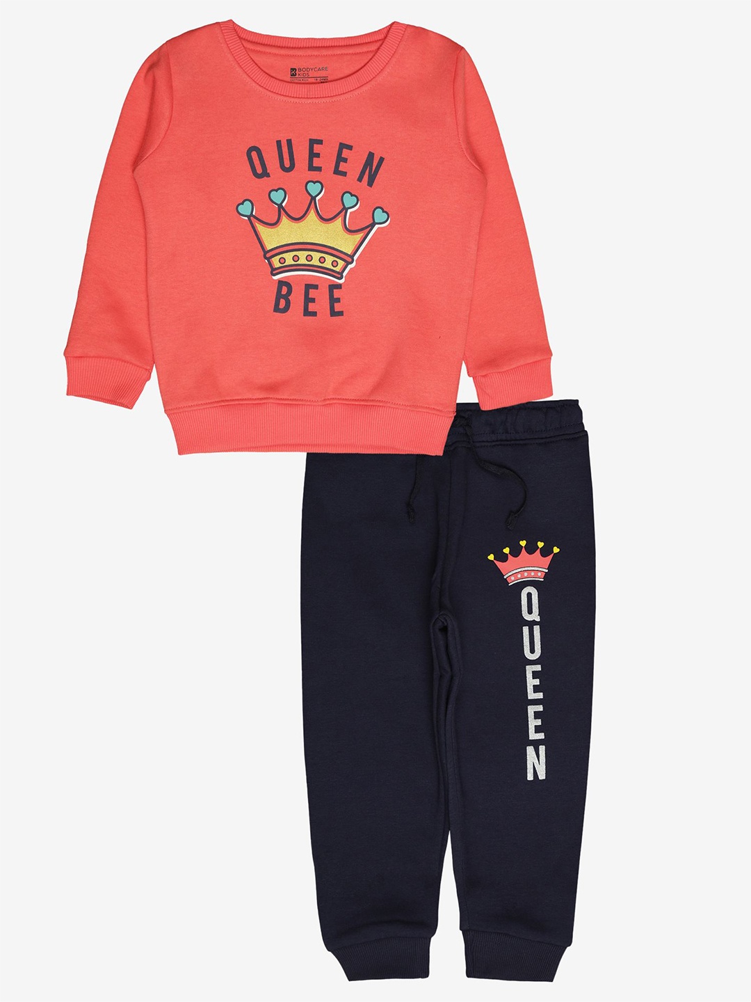 

Bodycare Kids Infant Girls Typography Printed Sweatshirt With Joggers, Coral