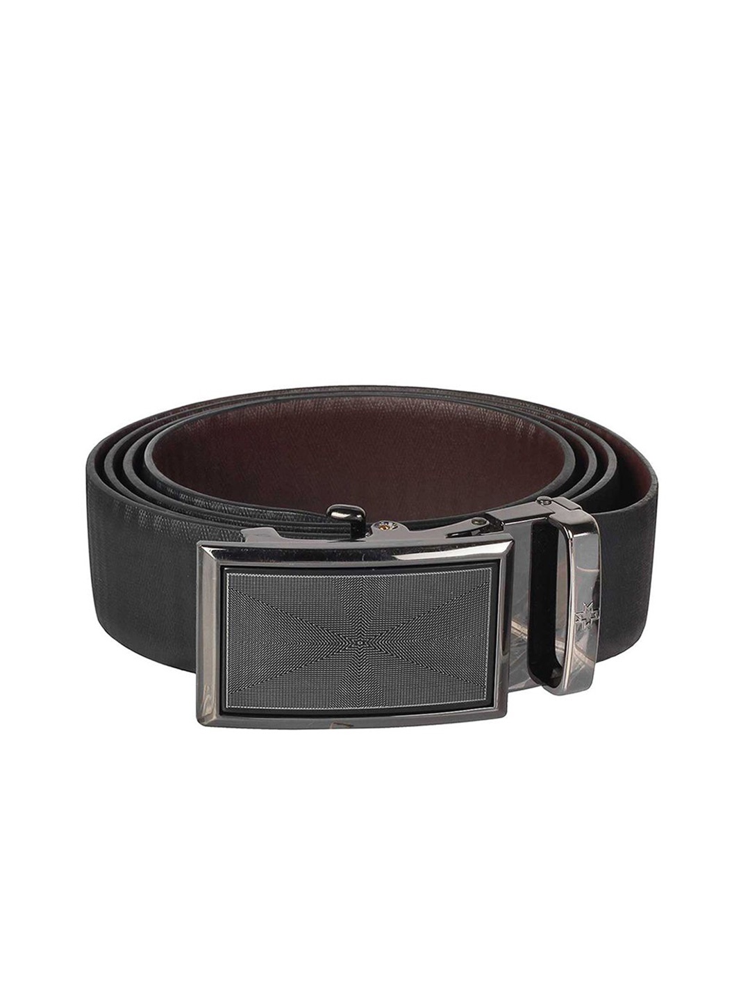 

Metro Men Textured Slider Buckle Closure Leather Reversible Belt, Black