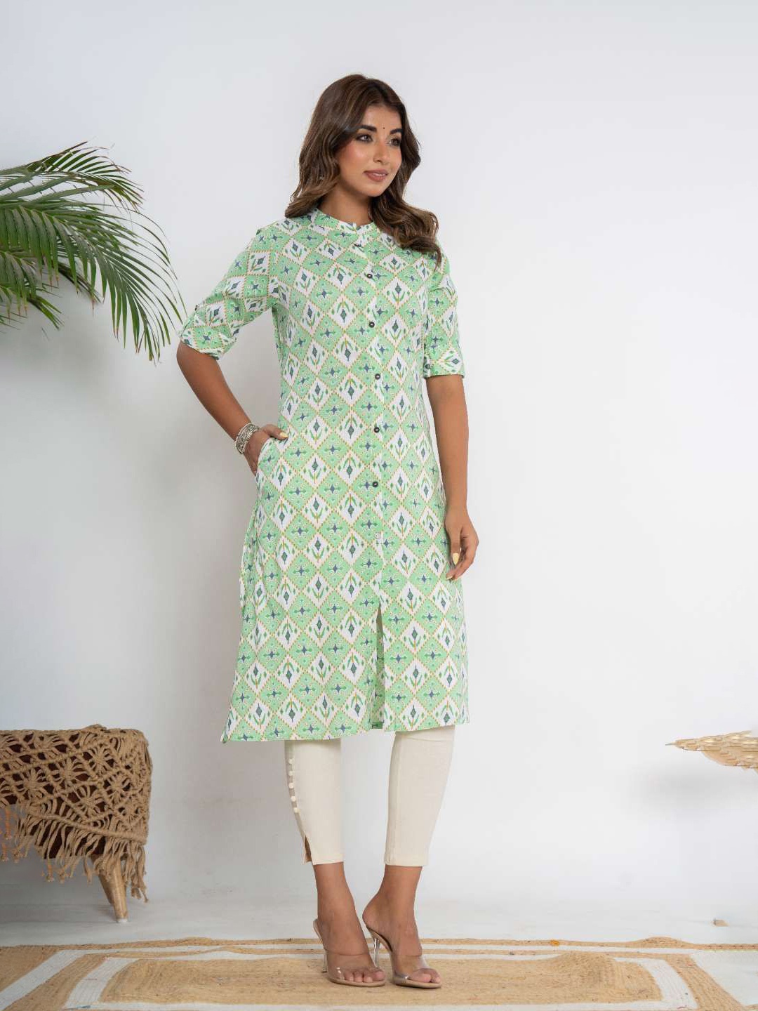 

HEARTLOOM Ethnic Motifs Printed Kurta, Sea green