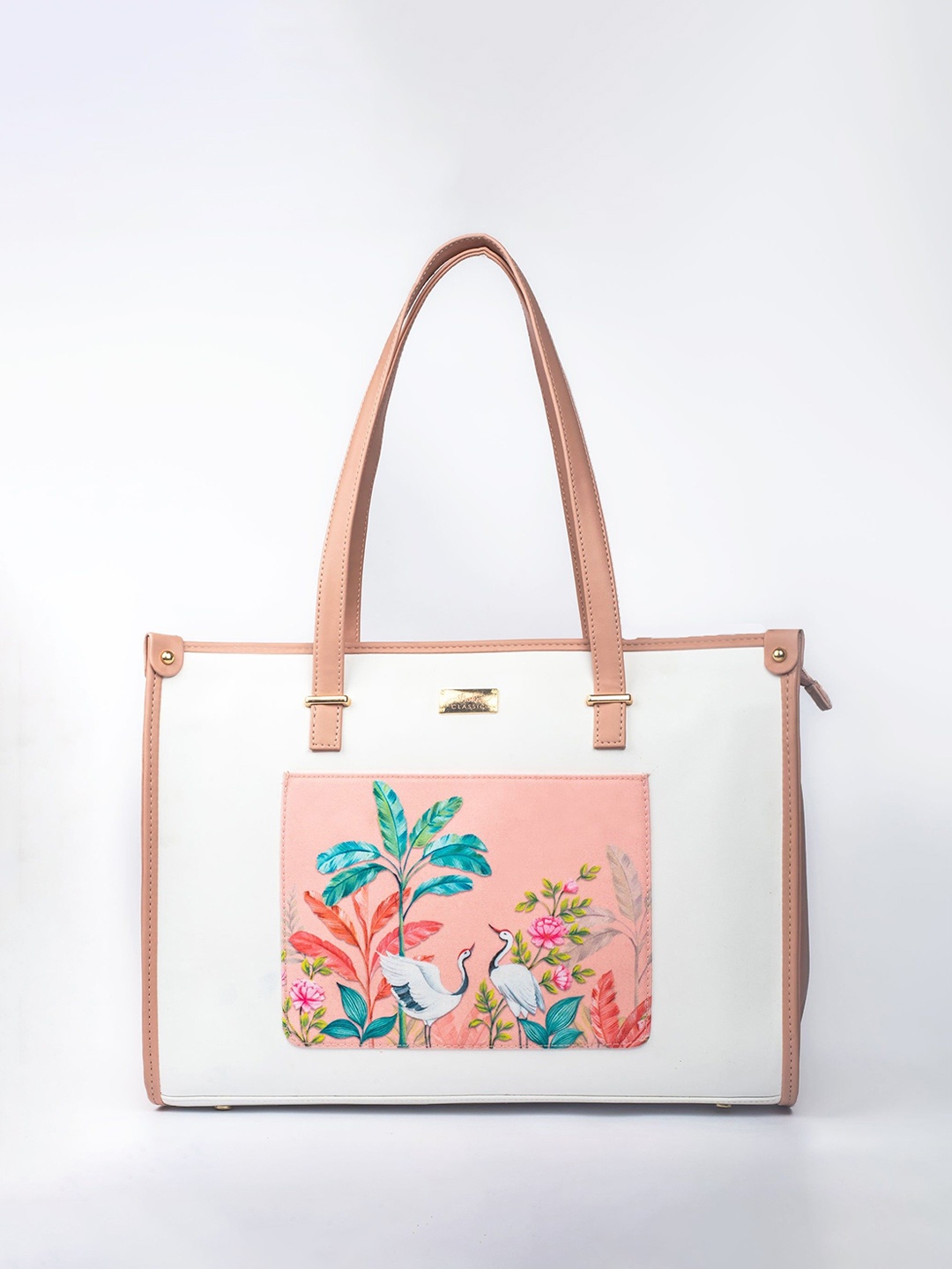 

Strokes by Namrata Mehta Printed PU Structured Tote Bag, Peach