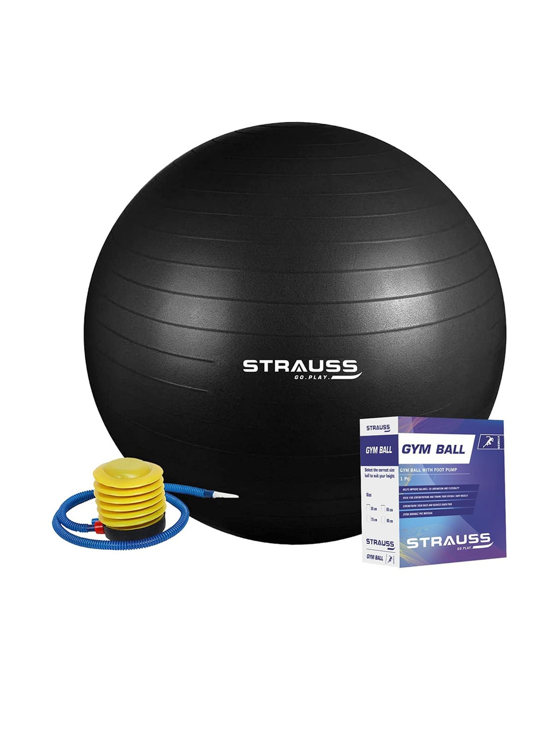 

STRAUSS Anti-Burst Rubber Gym Ball with Free Foot Pump (Black)