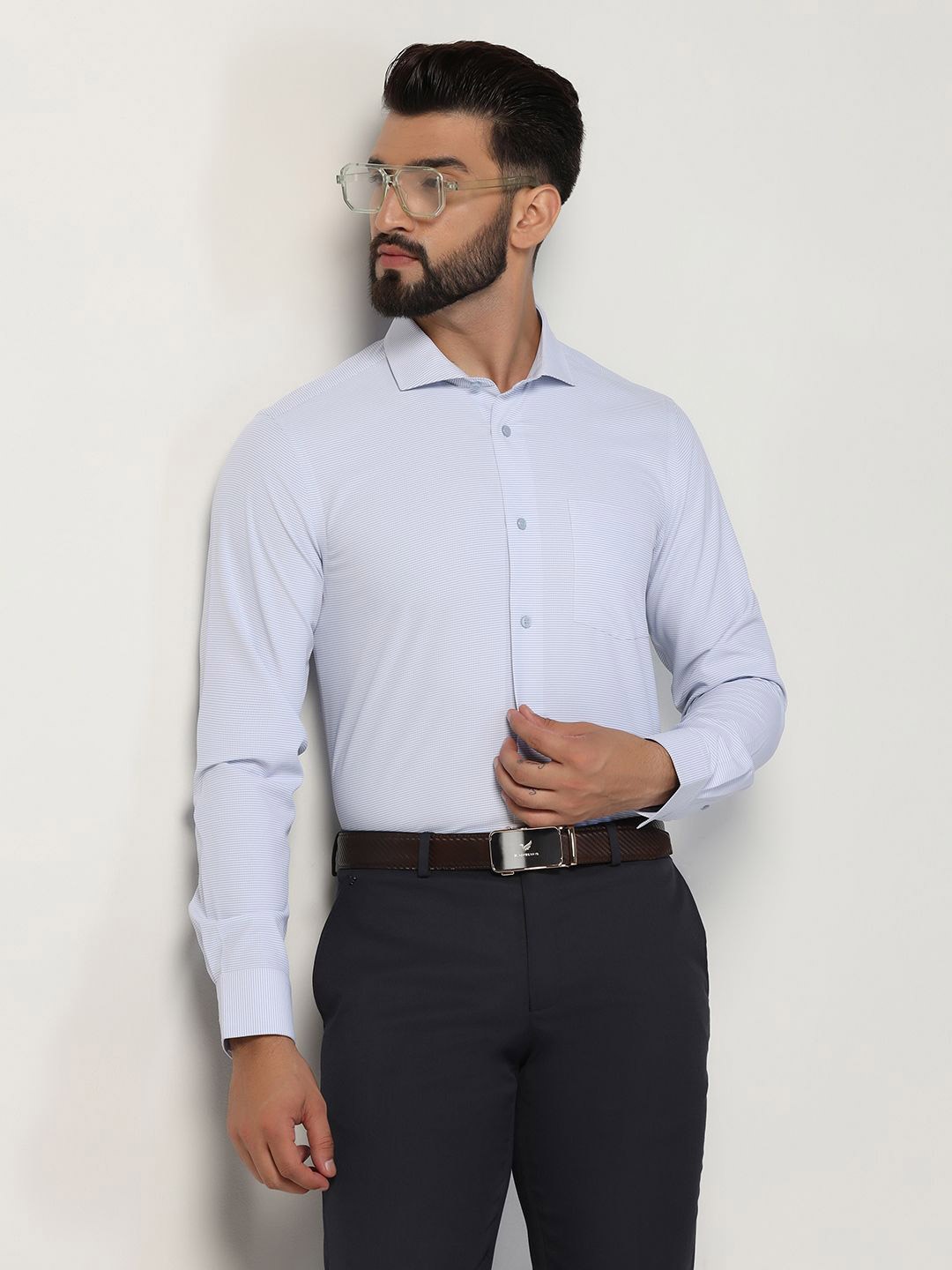 

Blackberrys Men's Blue Textured Formal Slim Fit Wrinkle-Resistant Shirt