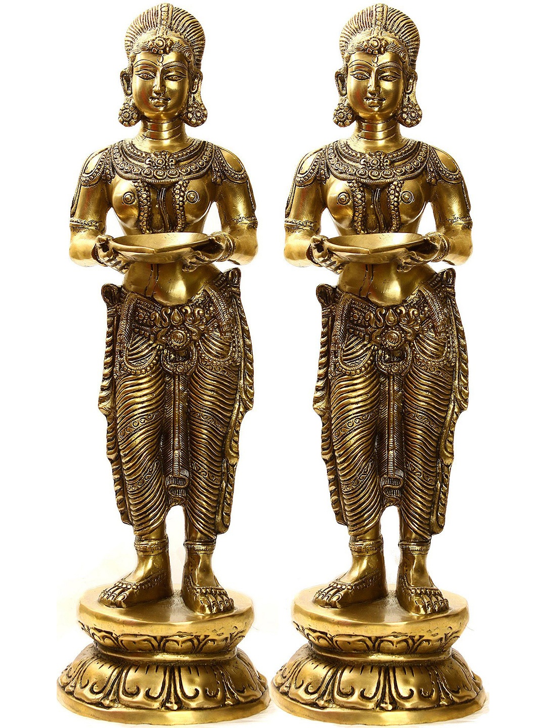 

Exotic India 26" Pair of Deeplakshmi in Brass, Gold