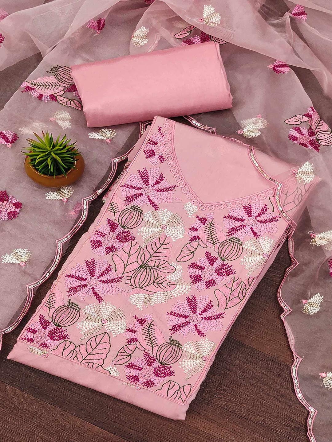 

Peachmode Embroidered Unstitched Dress Material, Peach
