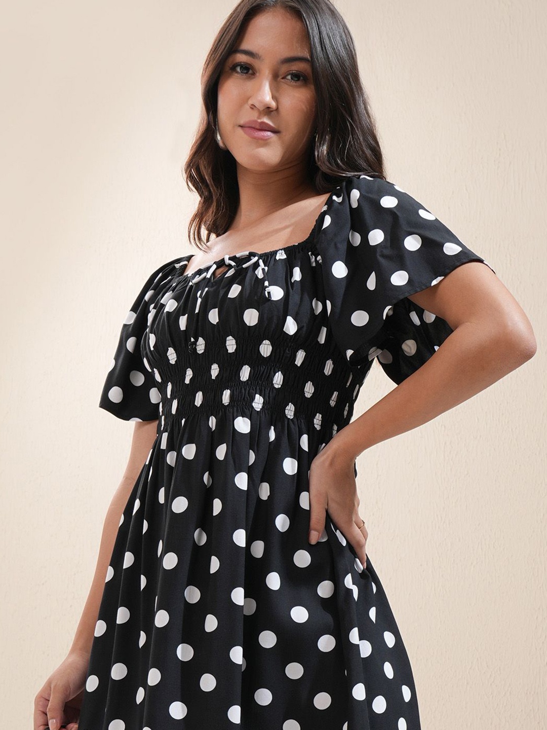 

Tokyo Talkies Polka Dot Print Fit & Flare Dress, Black