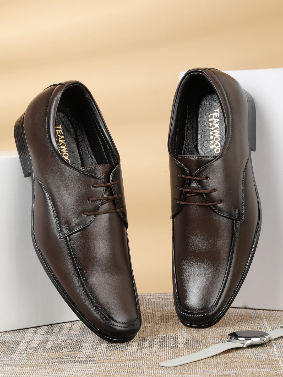 

Teakwood Leathers Men Leather Formal Derbys, Brown