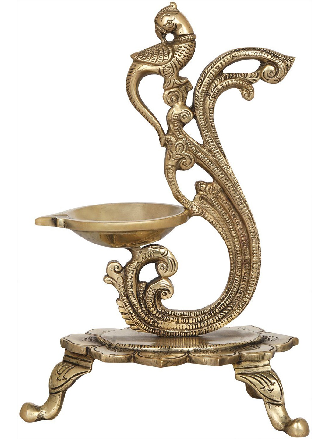 

Exotic India Brass Diya with Parrot Handle, Gold