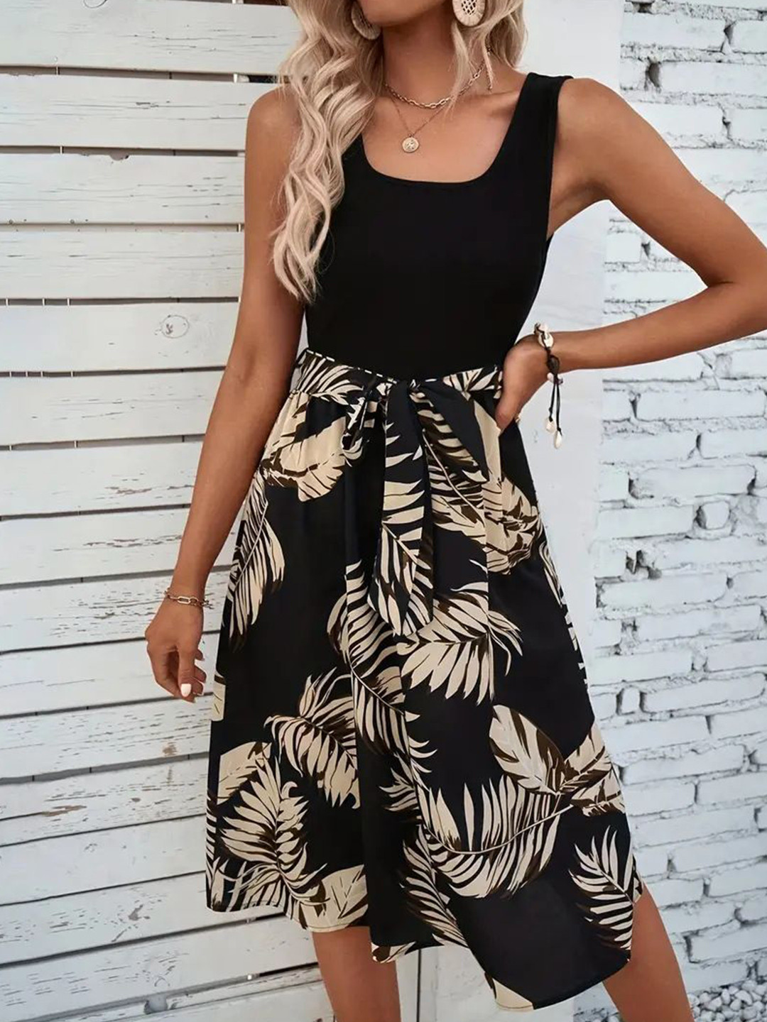 

StyleCast Printed Fit & Flare Midi Dress, Black