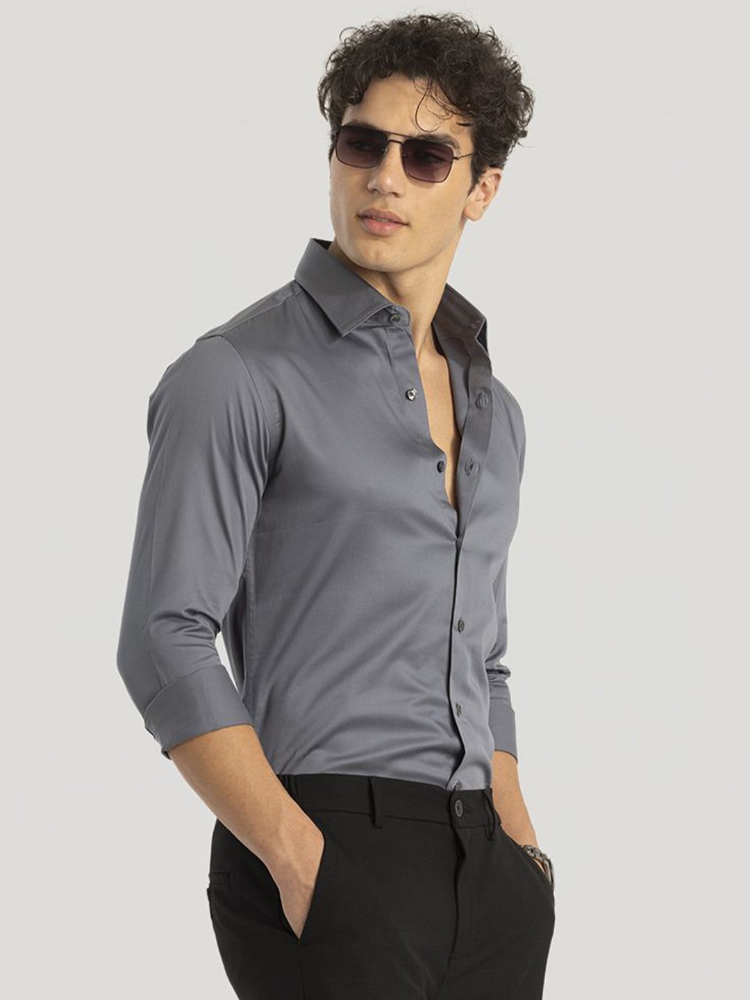 

Snitch Men Plus Size Smart Spread Collar Solid Cotton Slim Fit Formal Shirt, Grey