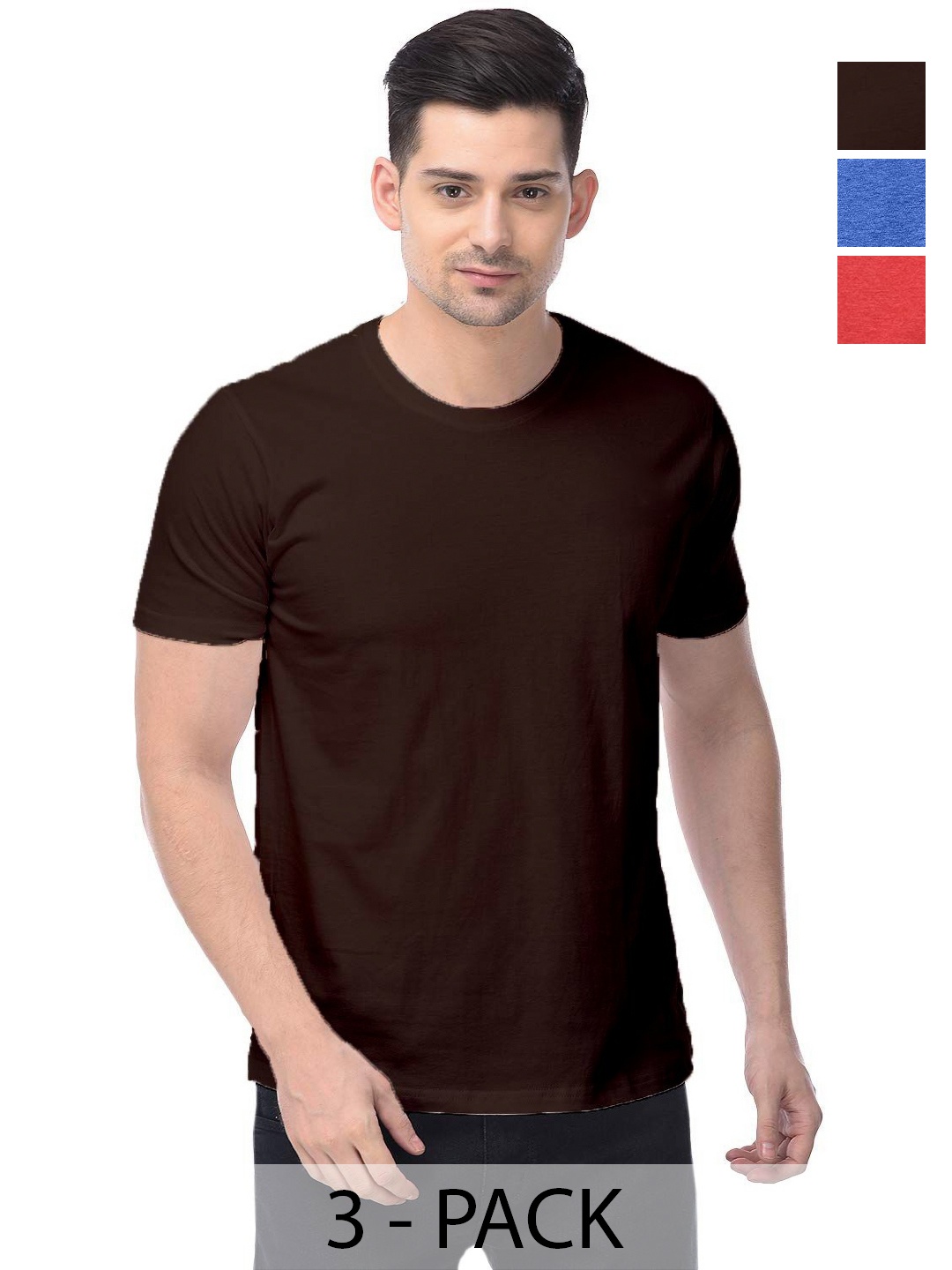 

COLOR CAPITAL Unisex Pack Of 3 Solid Round Neck Cotton T-shirts, Na