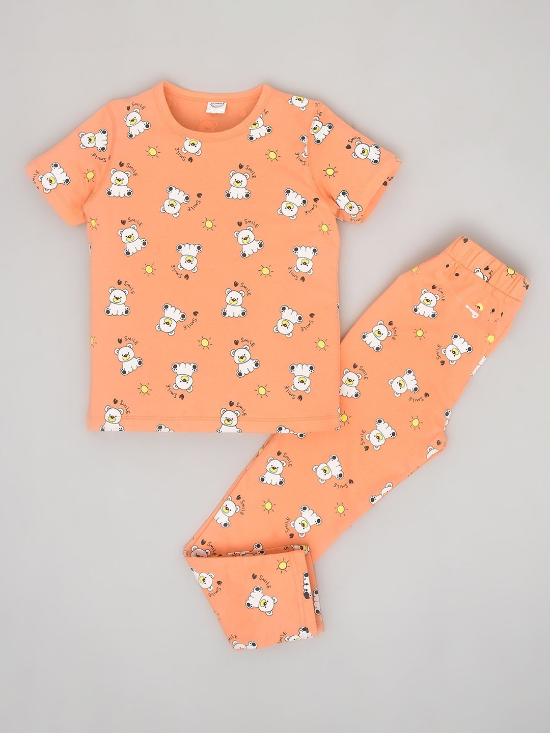 

YOUMAA Kids Conversational Printed Pure Cotton Night suit, Orange