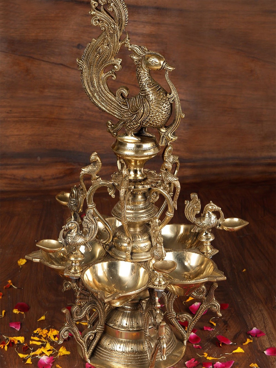 

Exotic India 22" Brass Peacock Lamp, Gold
