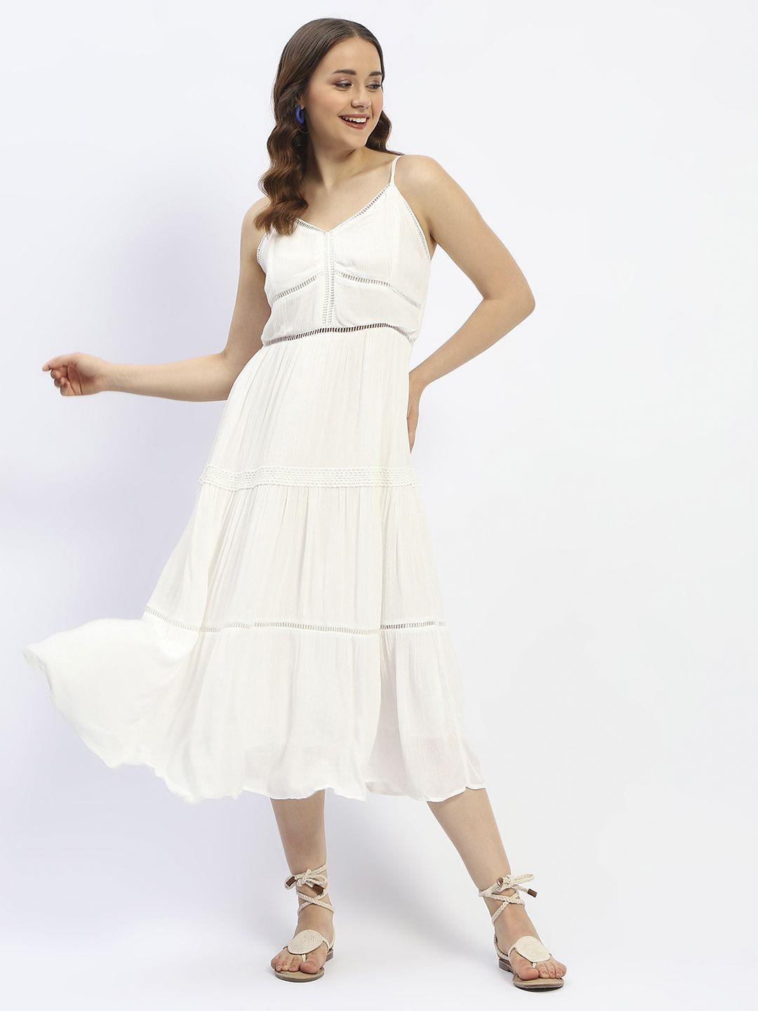 

Madame Women Solid Fit and Flare Dress, Off white