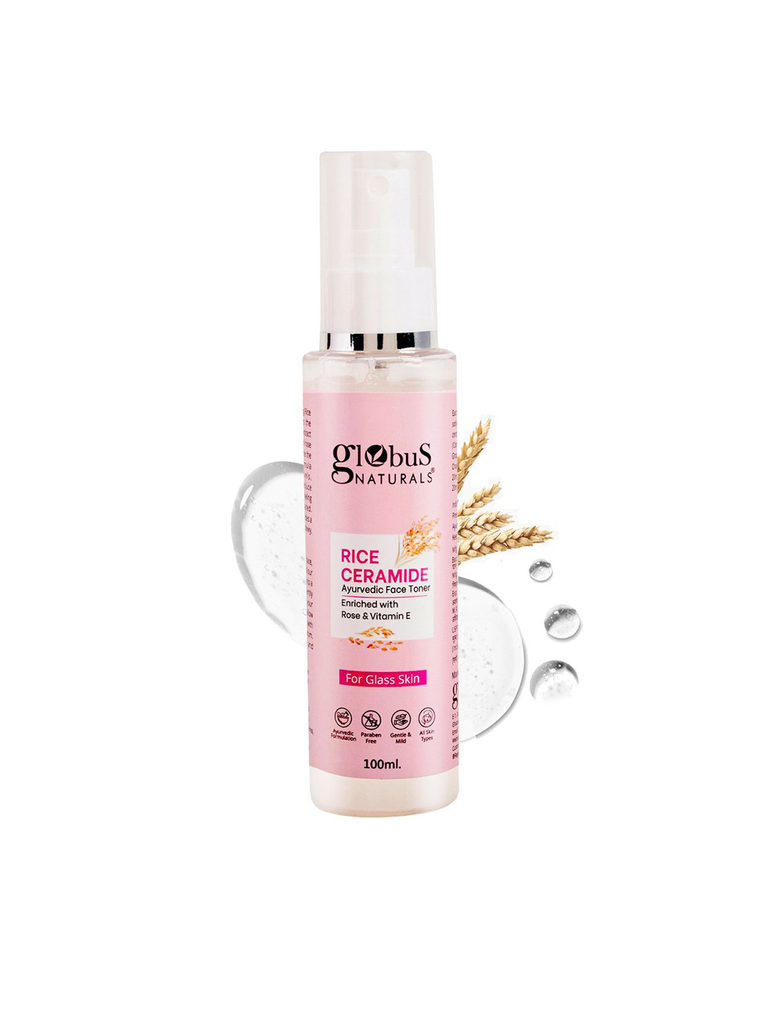 

Globus naturals Rice Ceramide Rose & Vit-C Ayurvedic Face Toner- 100ml, Transparent