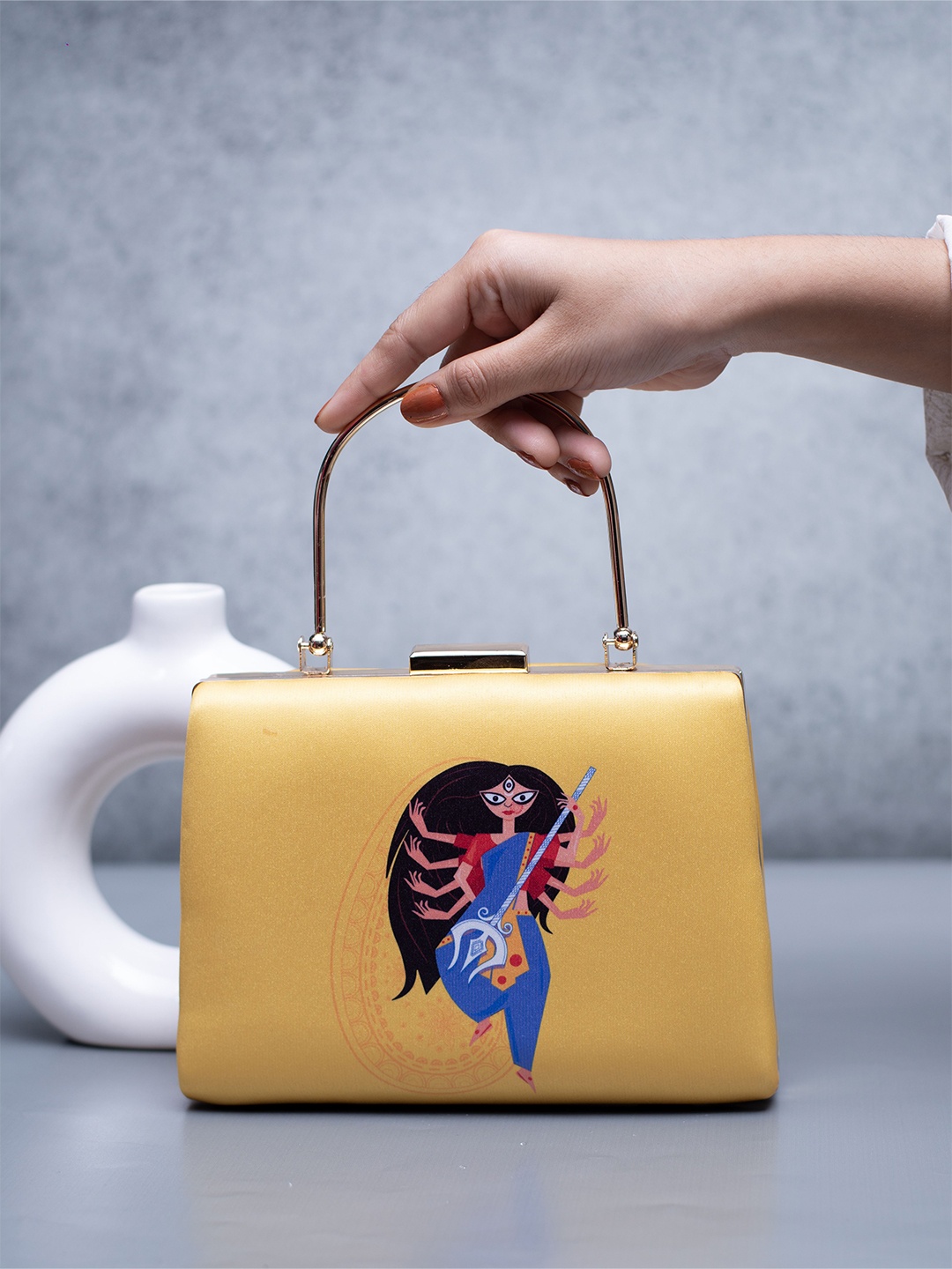 

ARTKLIM Durga Printed Box Clutch, Yellow
