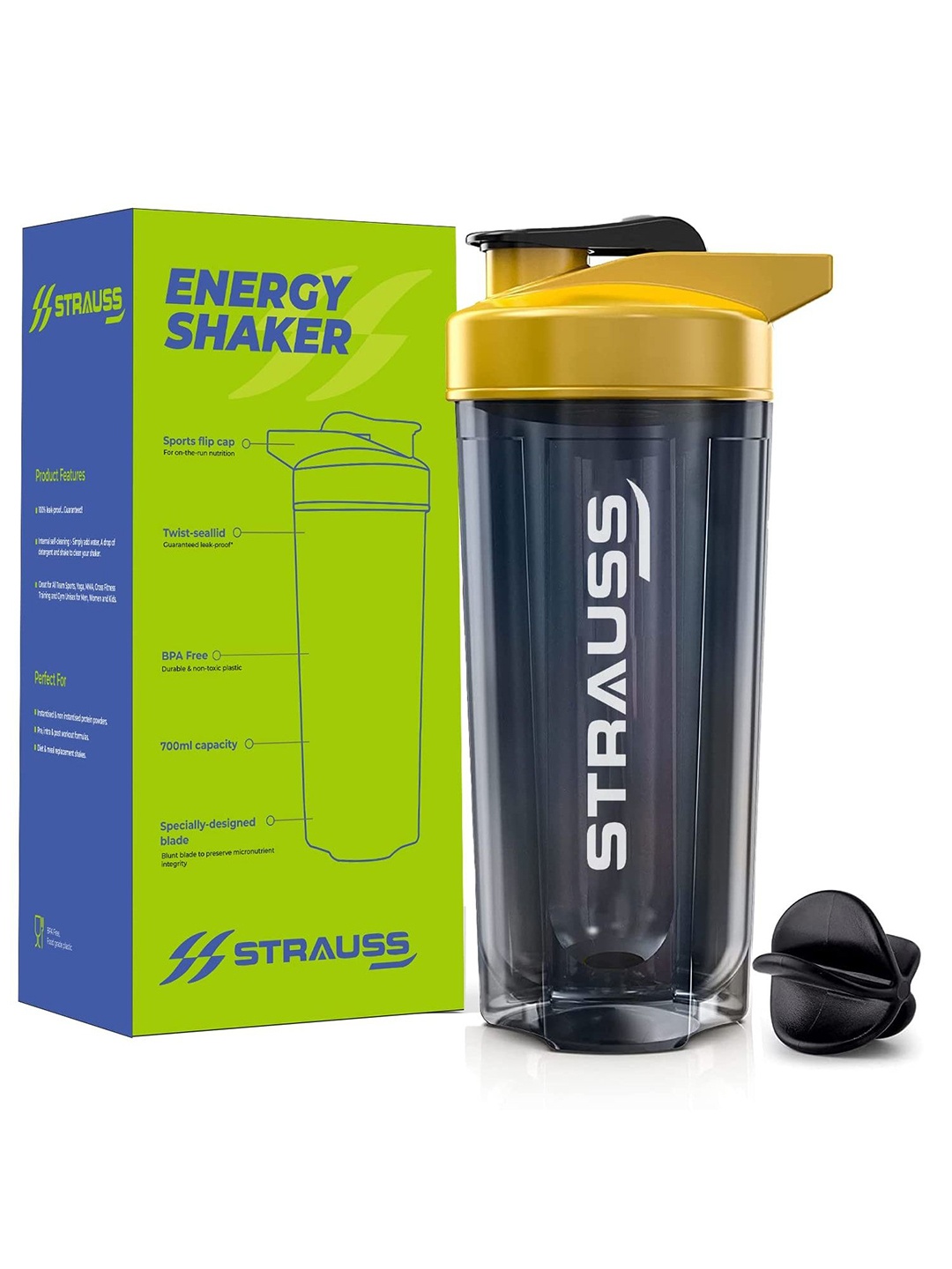 

STRAUSS Black & Yellow Printed Water Bottle 700ml