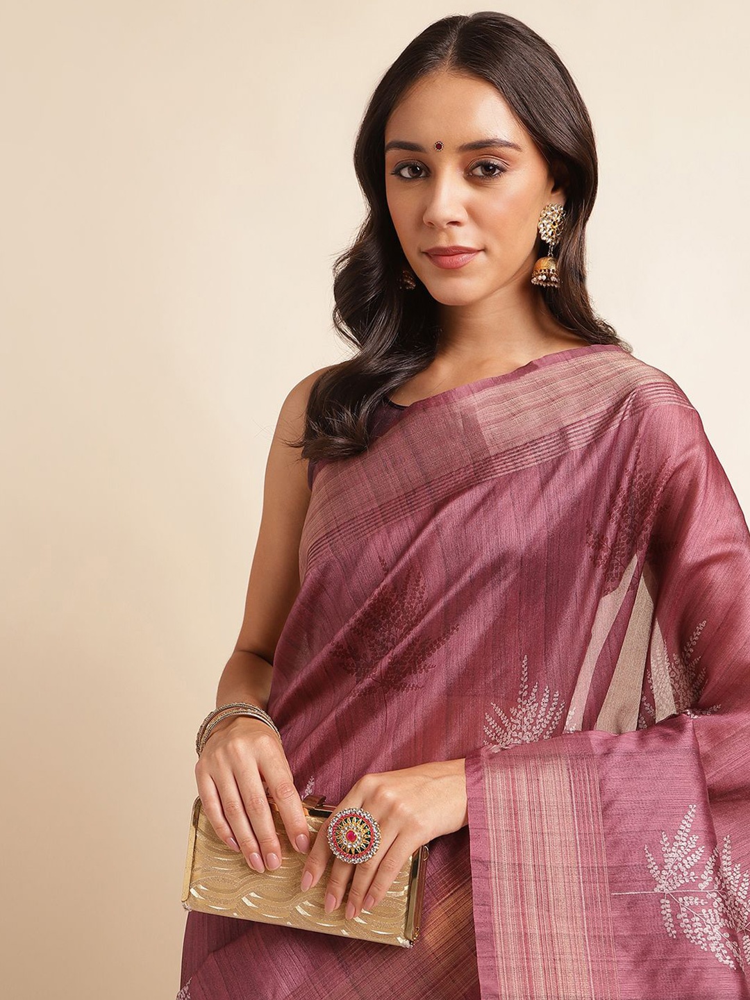 

DOI MOI Tropical Printed Zari Saree, Maroon