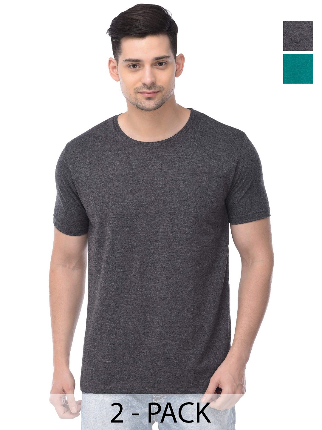 

COLOR CAPITAL Unisex Pack Of 2 Solid Round Neck Cotton T-shirts, Grey