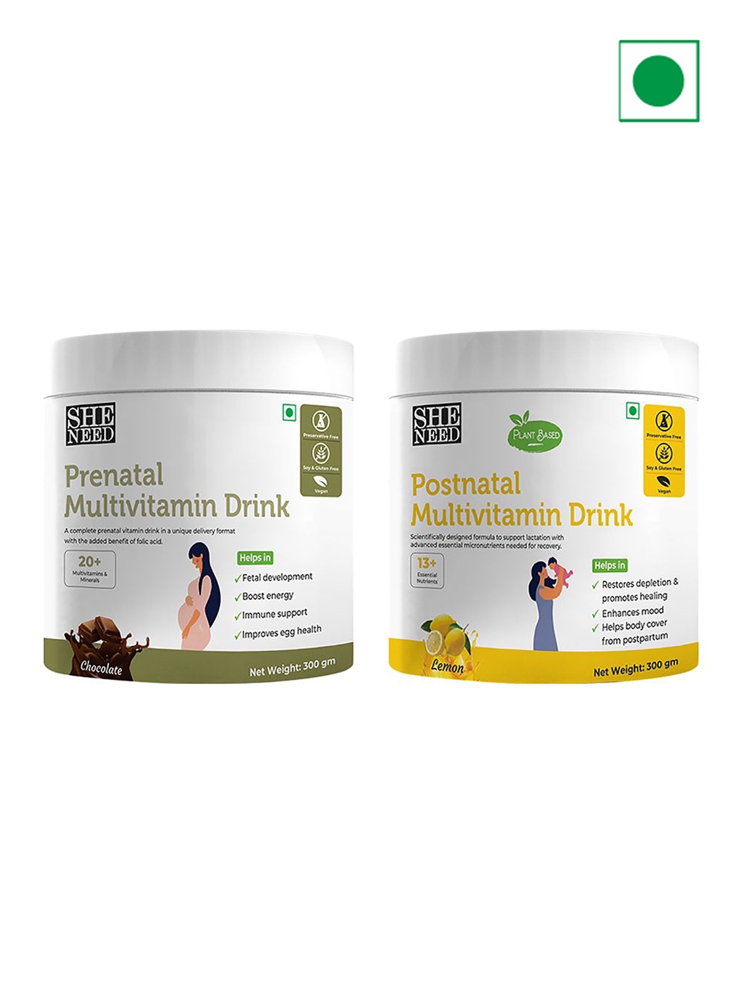 

SHENEED Set Of 2 Prenatal & Postnatal Multivitamin Drink- 300g each-Chocolate & Lemon, White