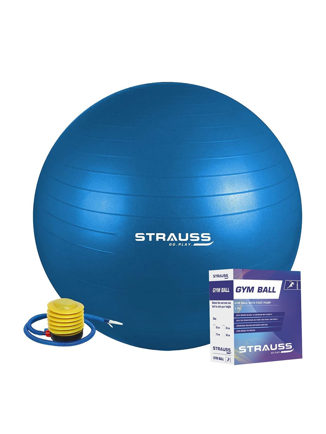 

STRAUSS Anti-Burst Rubber Gym Ball with Free Foot Pump, Blue