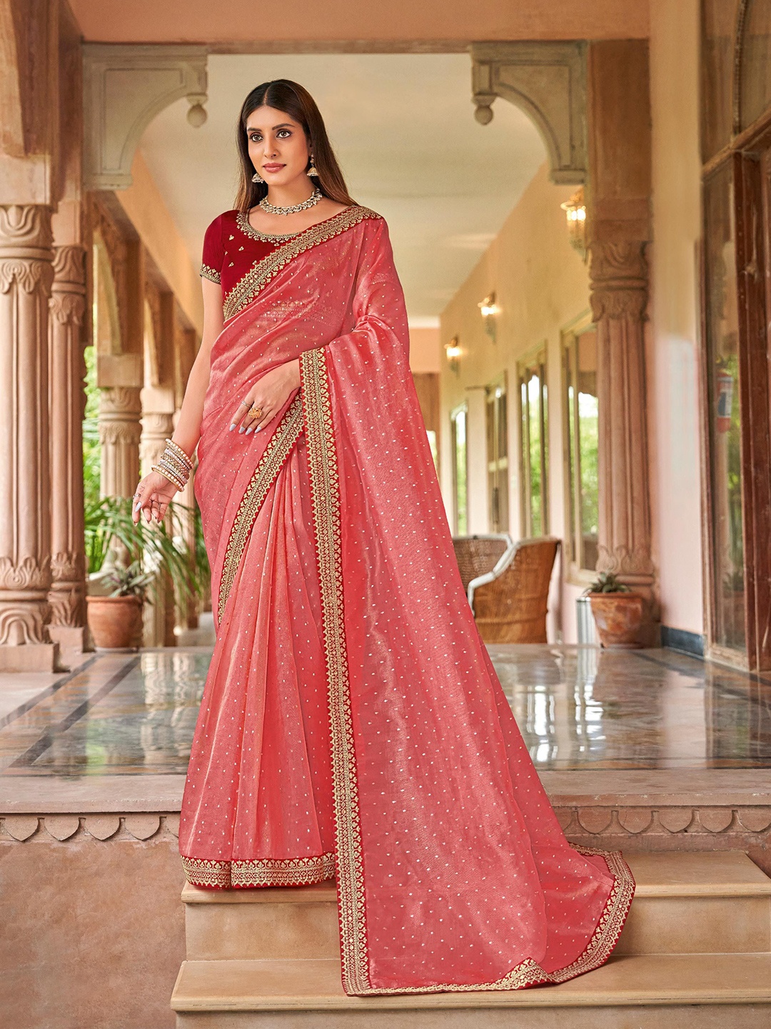 

Laxmipati Embellished Embroidered Saree, Pink