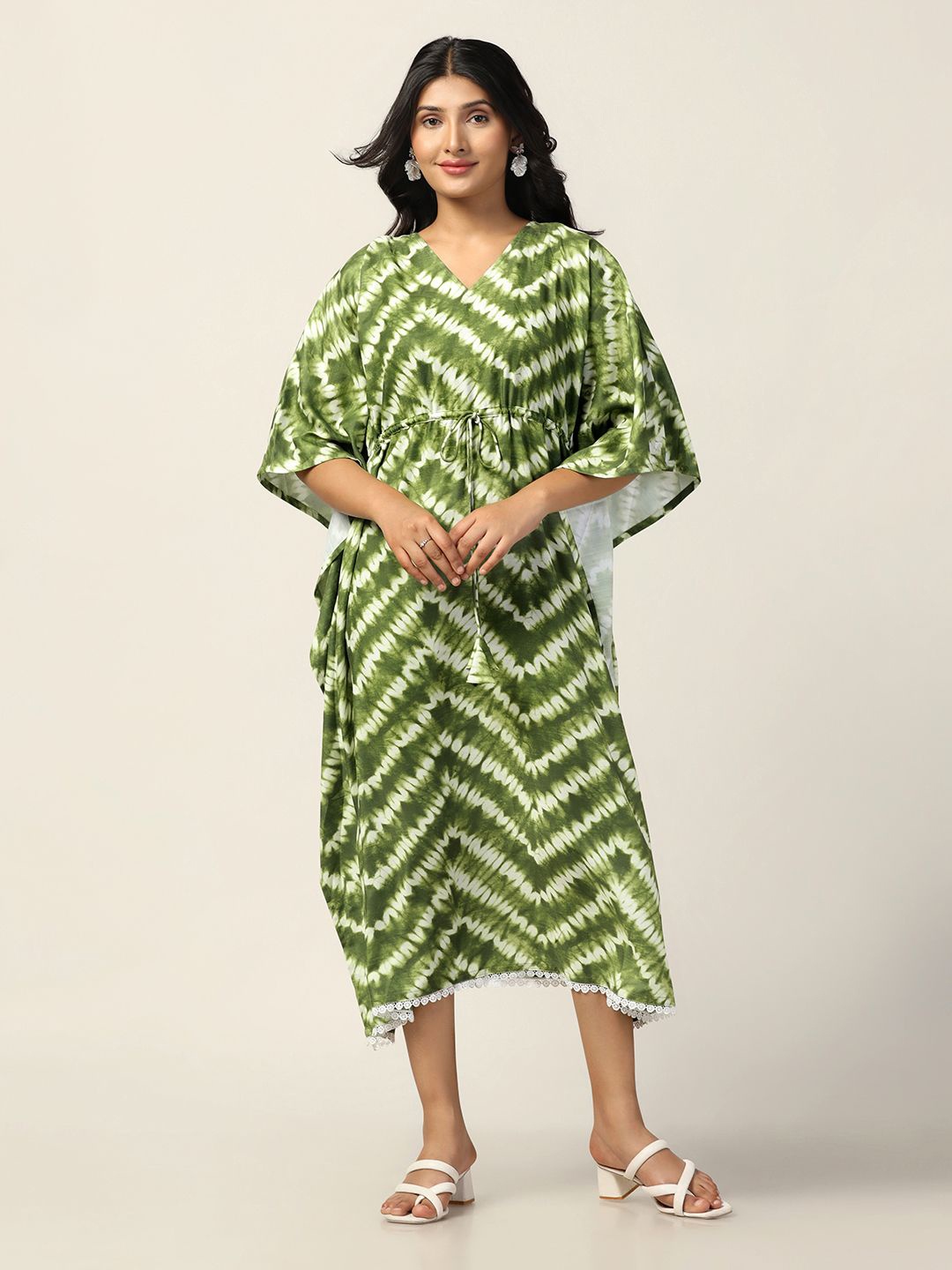 

BAESD Tie and Dye Print Kimono Sleeve Kaftan Dress, Green