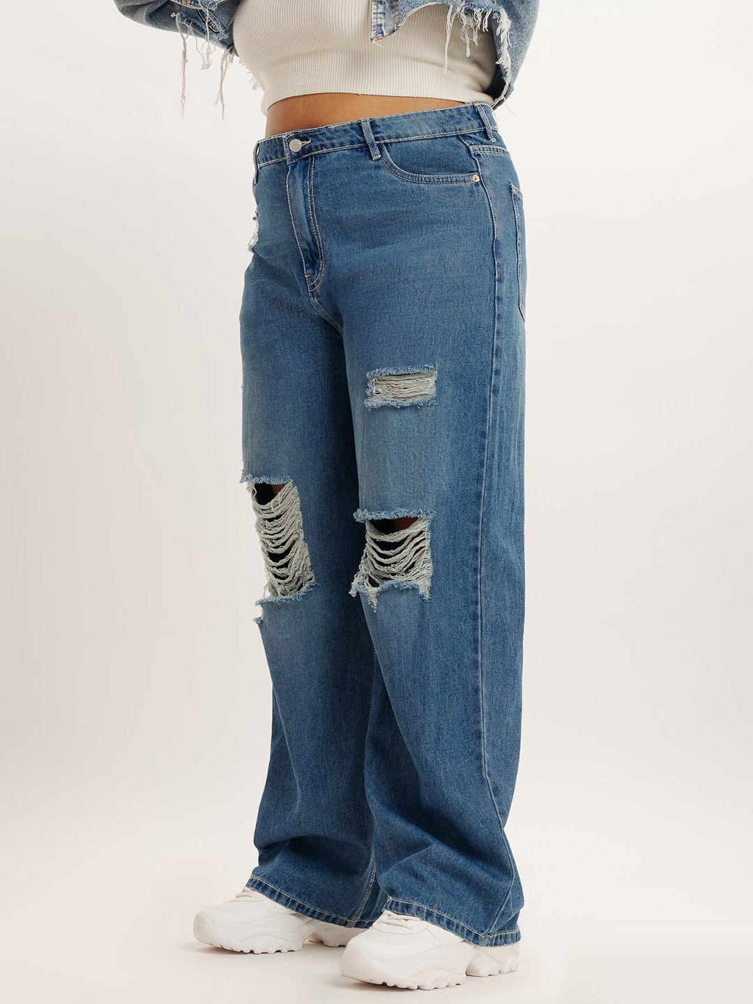 

FREAKINS Women Straight Fit High-Rise Mildly Distressed Jeans, Blue