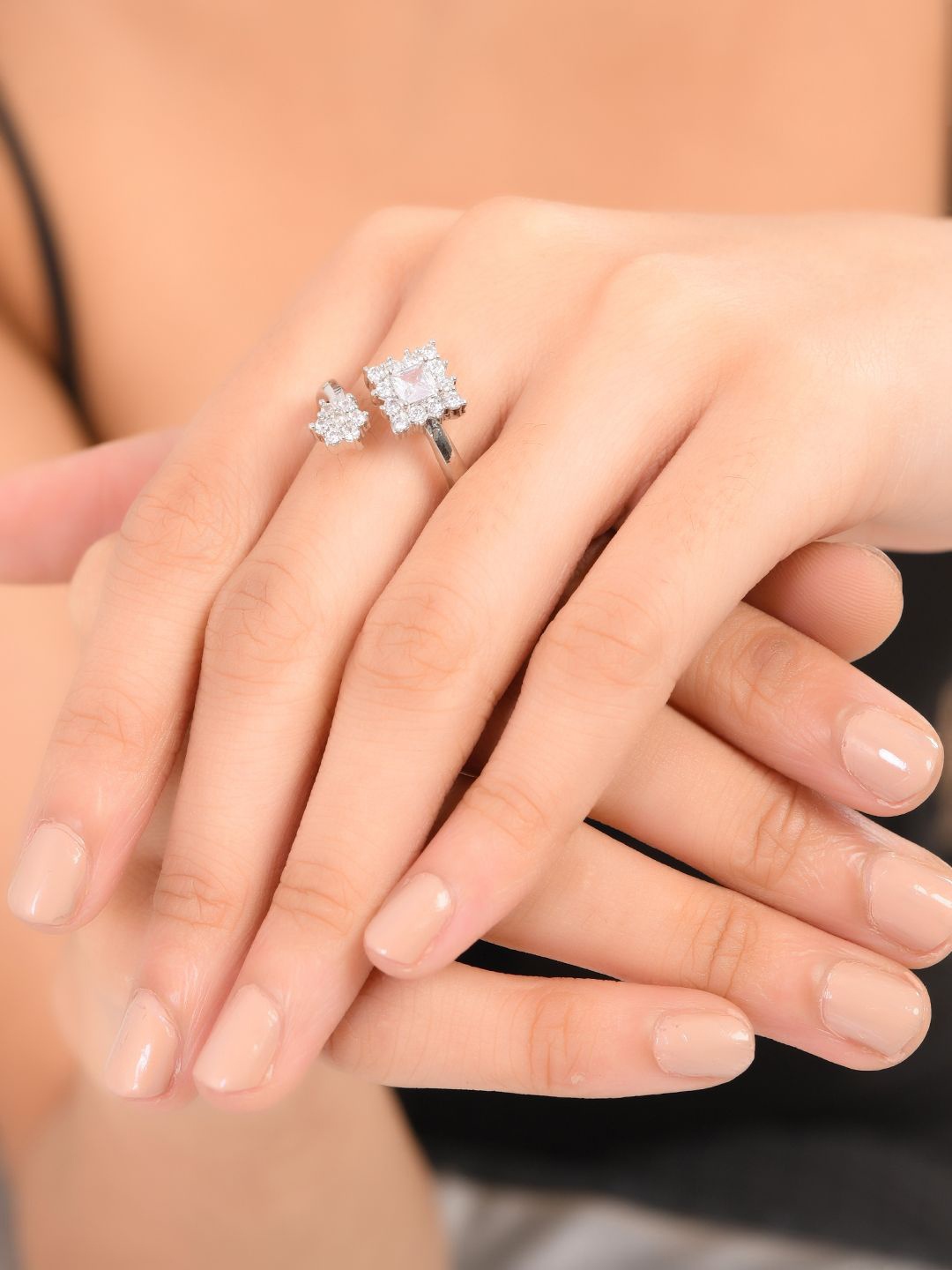 

Silvermerc Designs Silver-Plated American Diamond Studded Finger Ring