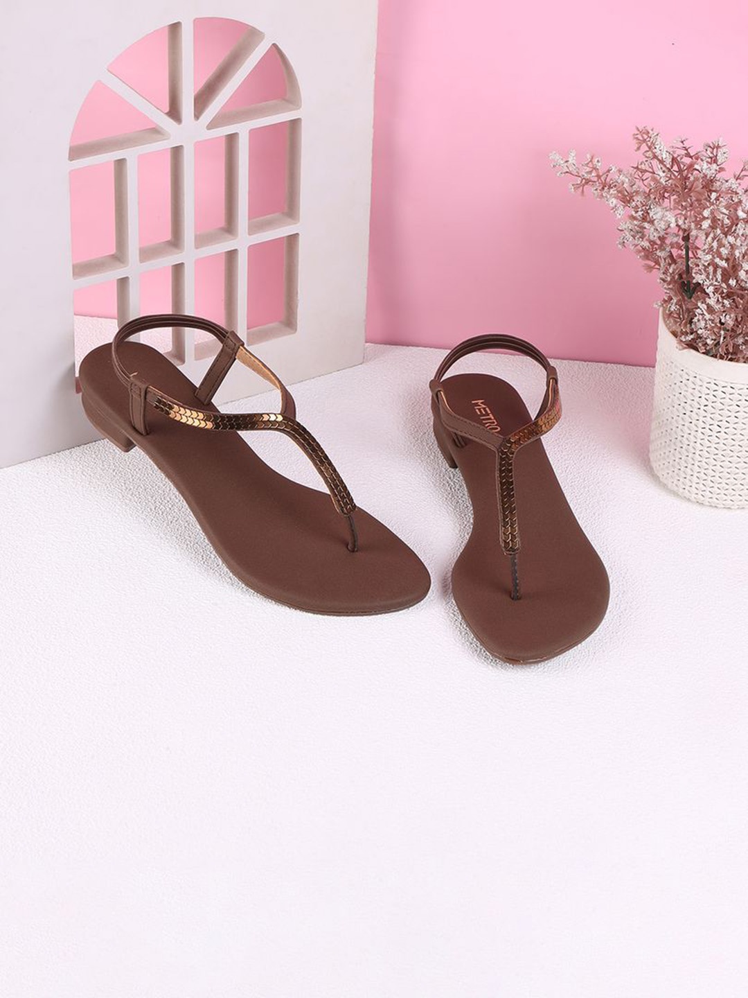 

Metro Embellished Block Heel Sandals, Brown
