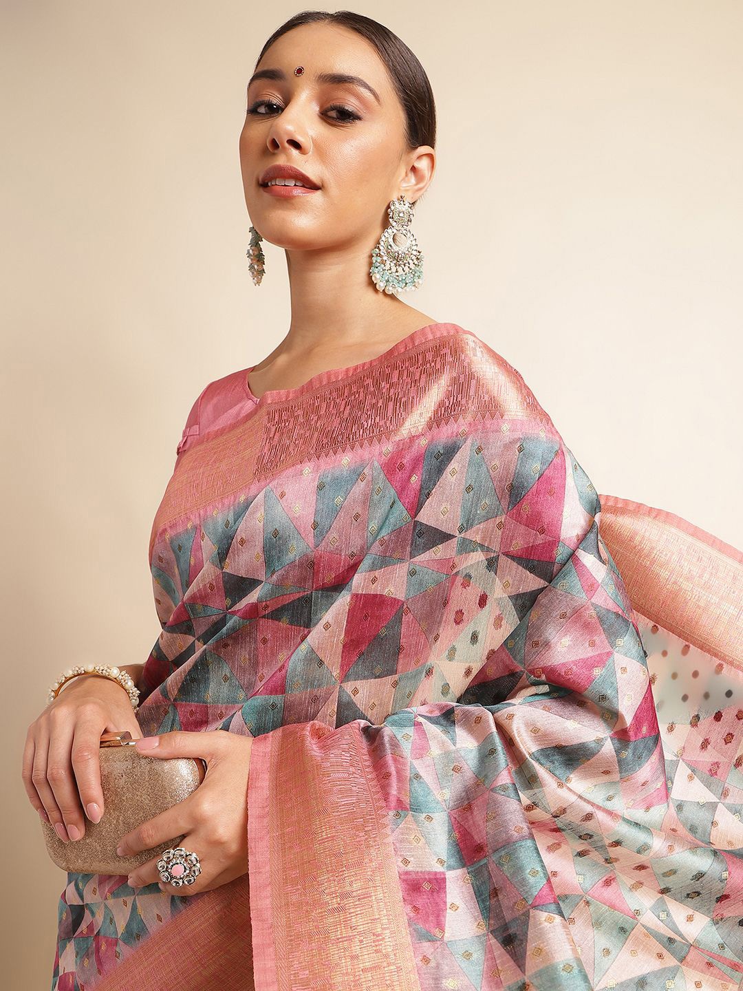 

DOI MOI Women Geometric Printed Banarasi Saree, Purple