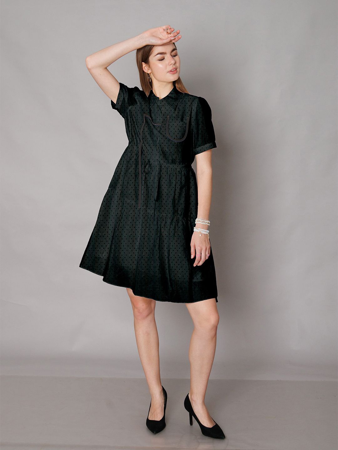 

Zink London Shirt Collar A-Line Dress, Black